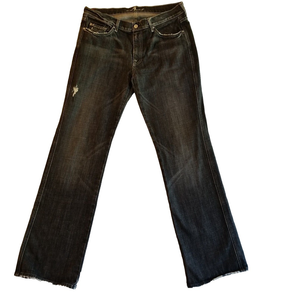 7 For All Mankind Jeans Womens 36x33  "A" Pocket Straight Leg‎ Indigo Distressed